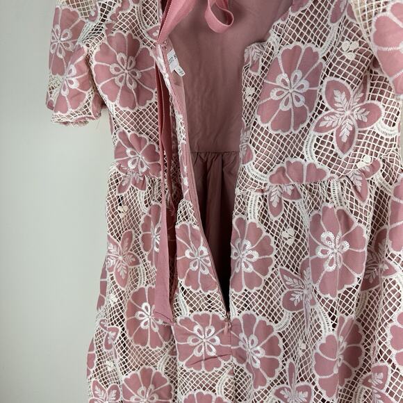 Just Me Embroidered Cutout Floral Lace Midi Tea Dress Formal Party Womens Medium - Picture 10 of 16